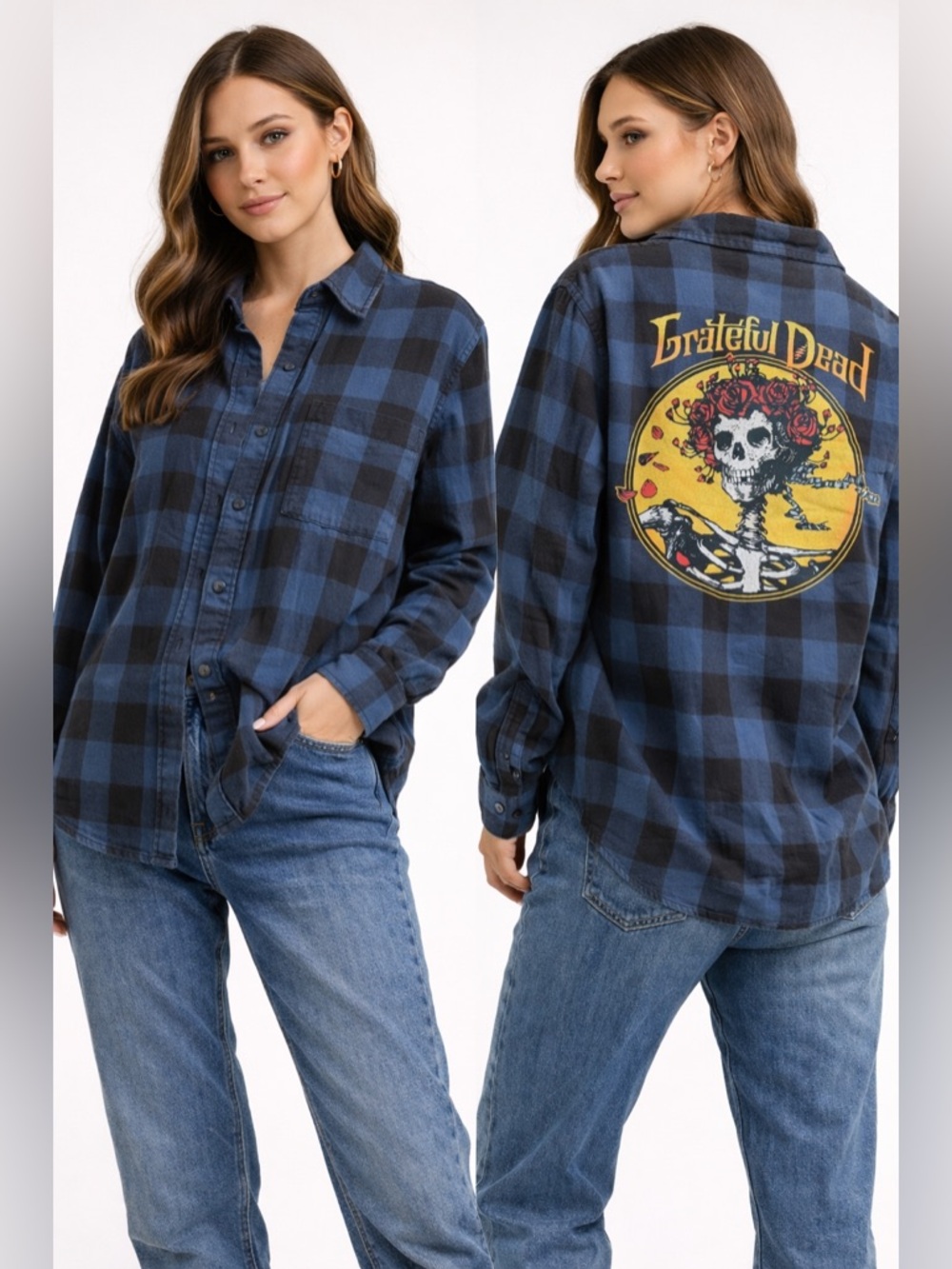 Grateful Dead Blue & Black Plaid Button-Down Shirt